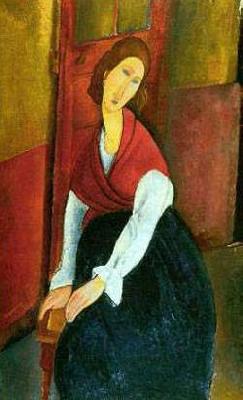 Amedeo Modigliani Jeanne Hebuterne in Red Shawl